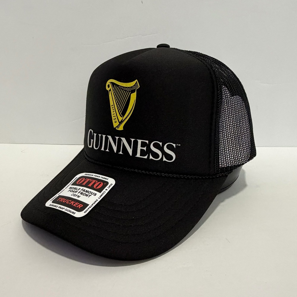 Guinness Beer Harp Logo Otto Black Foam Mesh Trucker Hat Snapback Cap 39-165